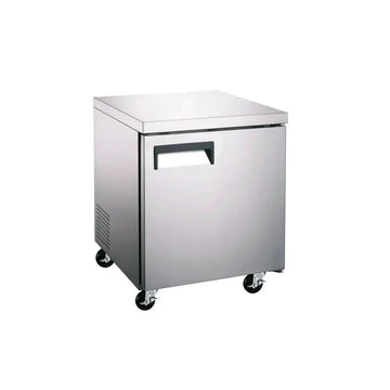 Under Counter Solid Door Cooler with casters for easy mobility and efficient ingredient storage.