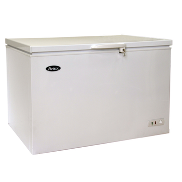 Commercial solid top chest freezers with heavy-duty insulated lids for bulk frozen goods storage.