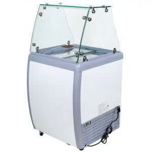 Ice cream dipping freezers for commercial use featuring a glass top and durable design.