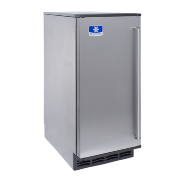 Compact commercial specialty ice makers for cocktails featuring a sleek stainless steel design.