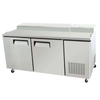 EFI 67-inch commercial refrigerated pizza prep table featuring multiple storage compartments and stainless steel design.