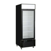 EFI C1-27GDVC glass door commercial refrigerator with LED lighting for showcasing beverages and food items.