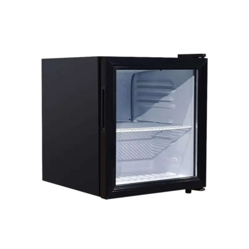 EFI C1-52GDCT commercial countertop glass door refrigerator in sleek black design with transparent door.
