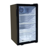 EFI C1-98GDCT countertop glass door refrigerator featuring clear shelving and internal fan for optimal cooling.