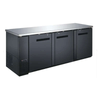 EFI CBBDR3-90CC commercial back bar cooler with solid doors and stainless steel countertop.