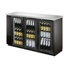 EFI CBBGD3-72CC commercial back bar cooler with glass doors displaying various beverages.