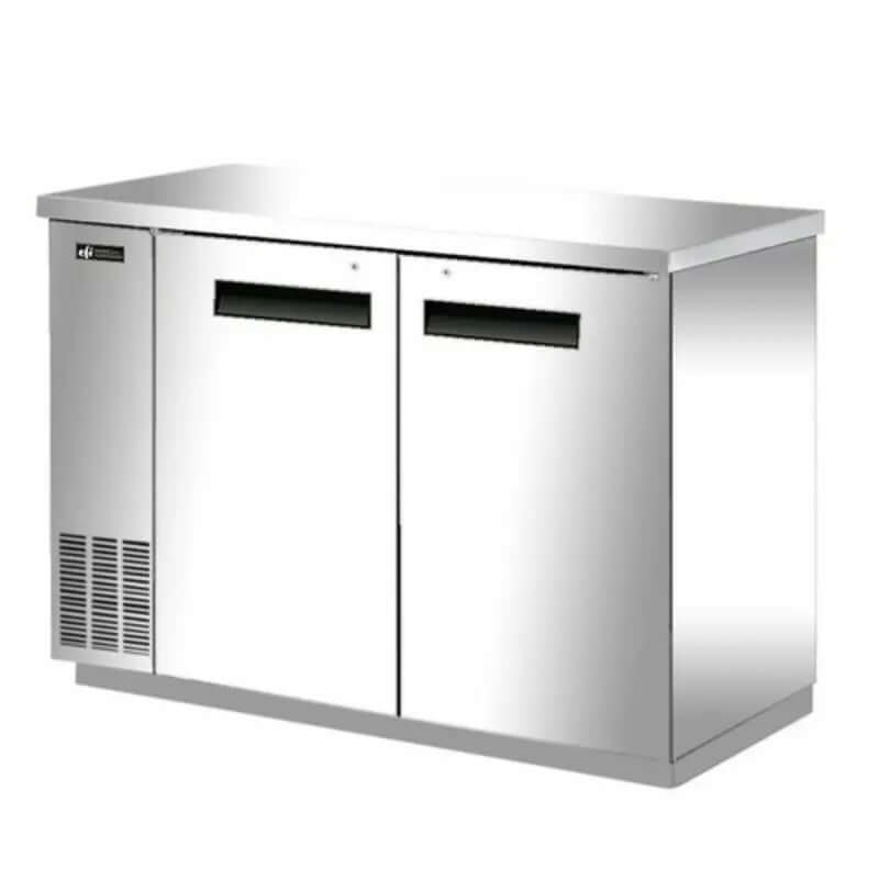 EFI CBBSDR2-48CC stainless steel back bar cooler for commercial kitchen and bar use.