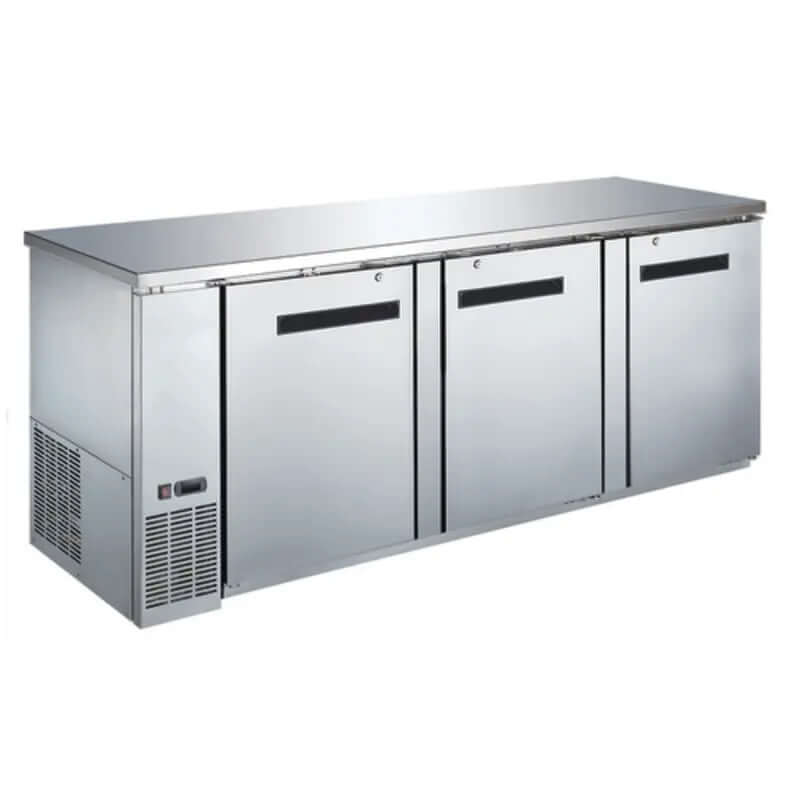EFI CBBSDR3-90CC stainless steel back bar cooler with solid doors for optimal beverage service.