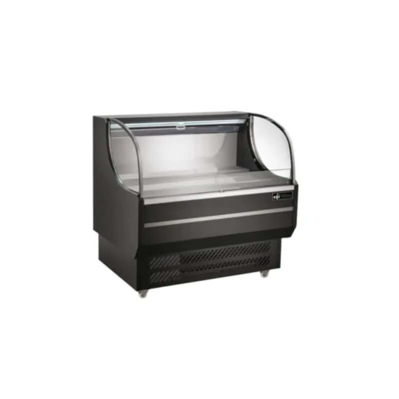 EFI CGOM-3651 Refrigerated Open Air Display Merchandiser black with glass front for easy product access.