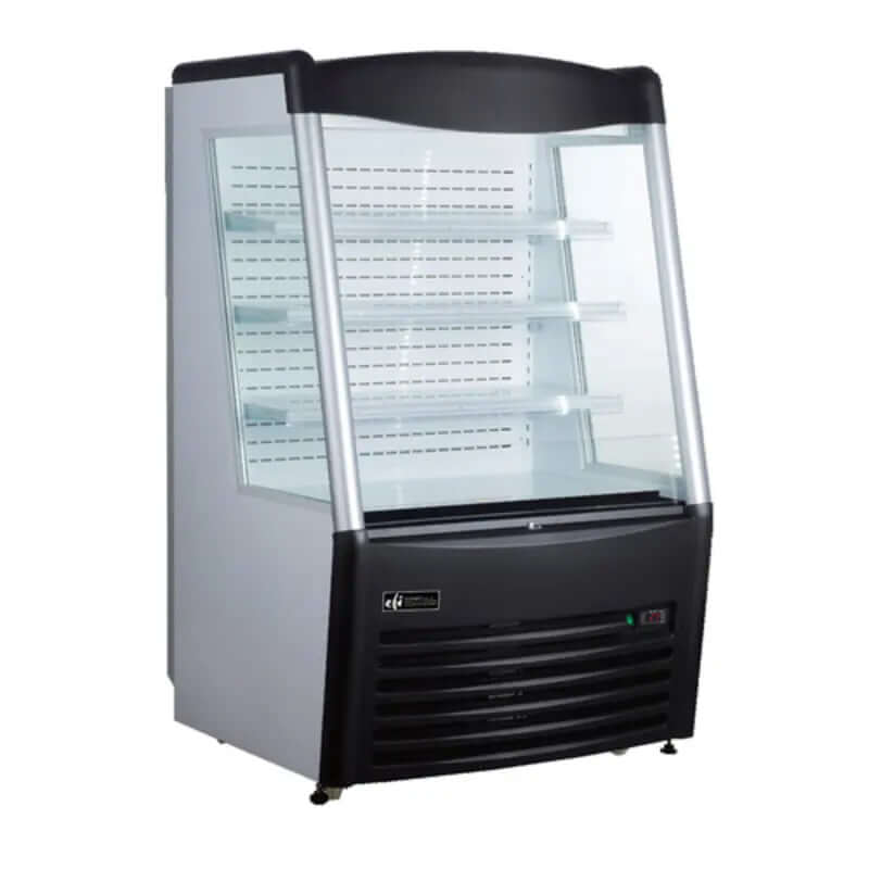 EFI CGOM-3659 commercial open air refrigerated display chiller with glass shelves for optimal product visibility