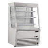 EFI CGOM-3659S Refrigerated Open Air Merchandiser stainless steel display unit for beverages and fresh produce.