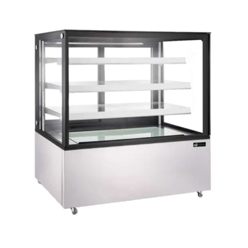 EFI CGSM-3756 Commercial Refrigerated Straight Sided Glass Display Case for showcasing products, commercial refrigerated glass display case.