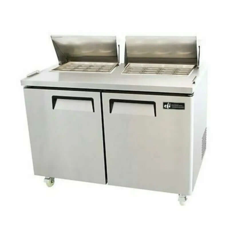 EFI CMDR2-60VC commercial refrigerated prep table, stainless steel construction with open tops for ingredient storage.