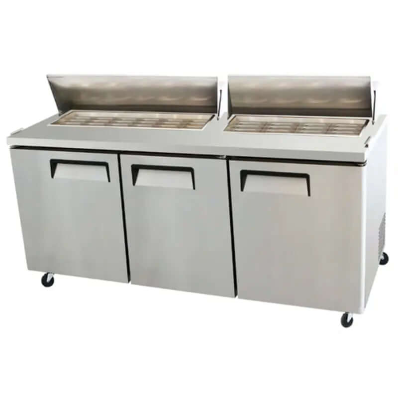 EFI CMDR3-72VC Mega-Top commercial refrigerated food preparation table in stainless steel.