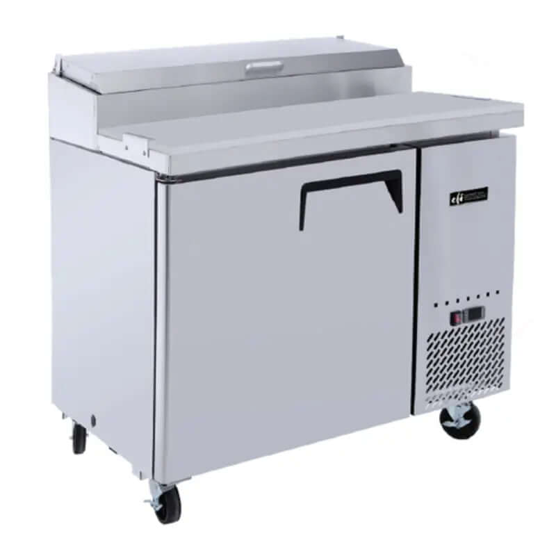 EFI CPDR1-44VC-L 44-inch commercial refrigerated pizza prep table with cutting board for efficient kitchen use.