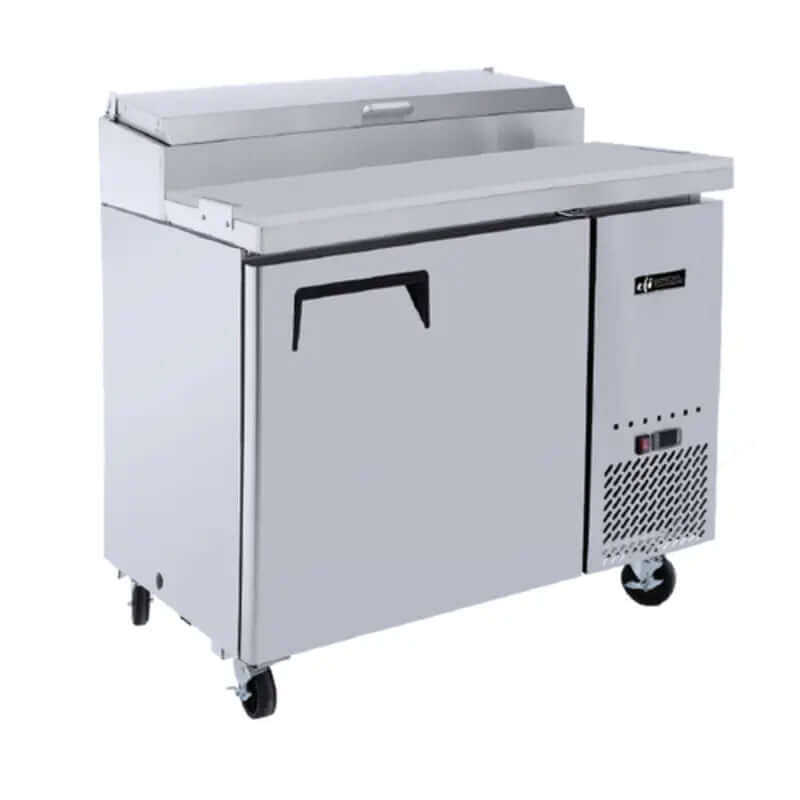 EFI CPDR1-44VC-R 44" commercial refrigerated pizza prep table for efficient food preparation and fresh ingredients.