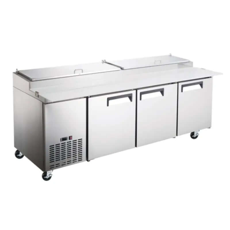 EFI CPDR3-93VCX X-LINE 93" Refrigerated Pizza Prep Table with 3 Doors for efficient food preparation.