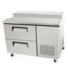 EFI CPDW2-44VC 44-Inch stainless steel refrigerated pizza prep table showing storage and workspace.