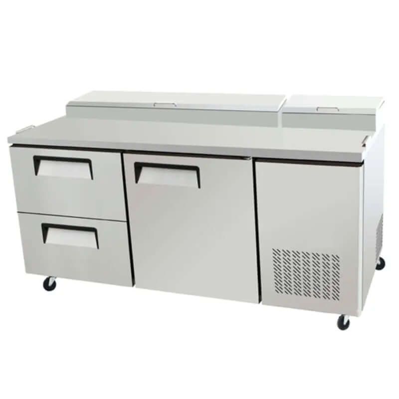 EFI CPDW2-67VC 67-inch commercial refrigerated pizza prep table with durable stainless steel finish.