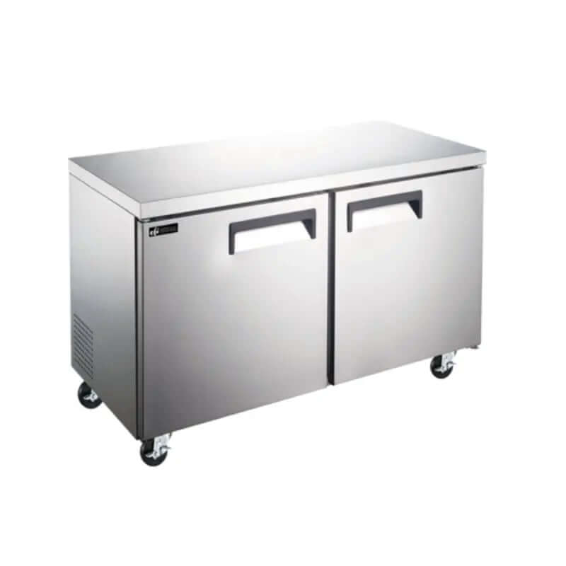 EFI CUDR2-48VCX X-Line 48" undercounter solid door refrigerator in sleek stainless steel design.