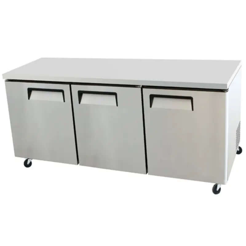 EFI CUDR3-72VC commercial undercounter refrigerator with three doors and stainless steel finish.