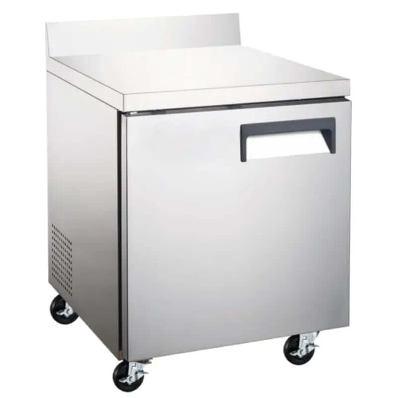 EFI CWDR1-27VCX-L refrigerated worktable with door, stainless steel finish, commercial kitchen storage and prep surface.