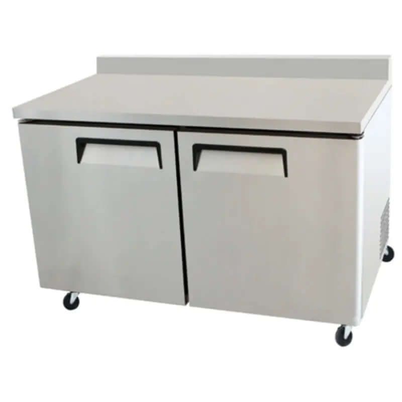 EFI CWDR2-60VC commercial work top refrigerator with two doors and a stainless steel design.