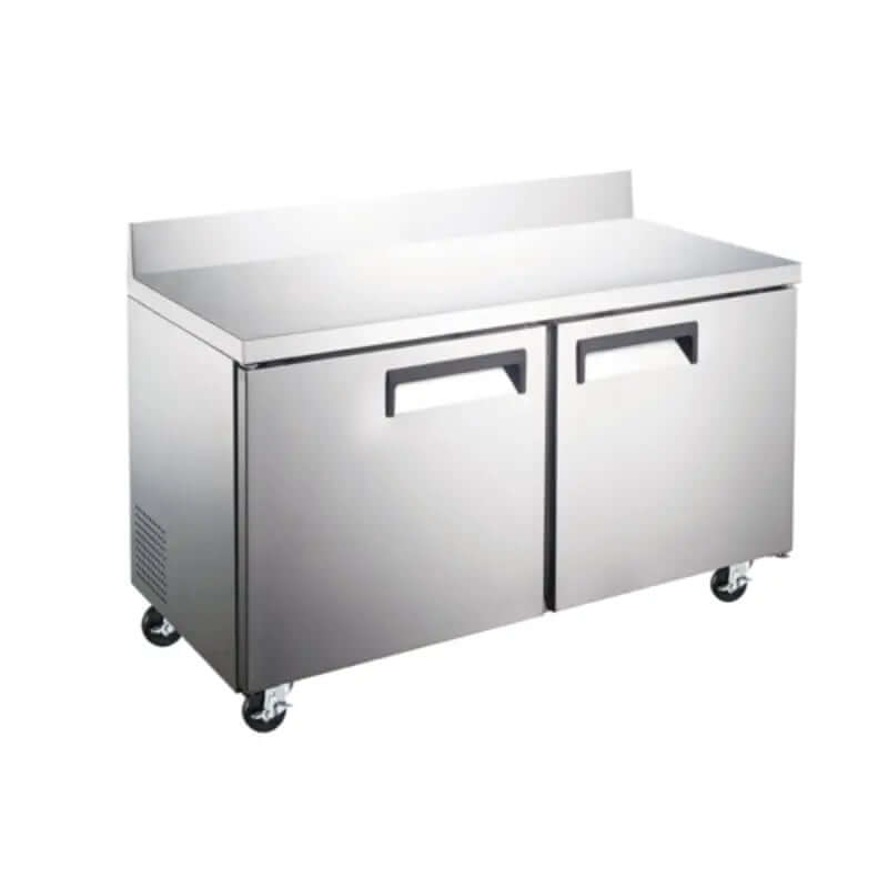 EFI CWDR2-60VCX 60-inch refrigerated work top counter with two drawers, stainless steel design.