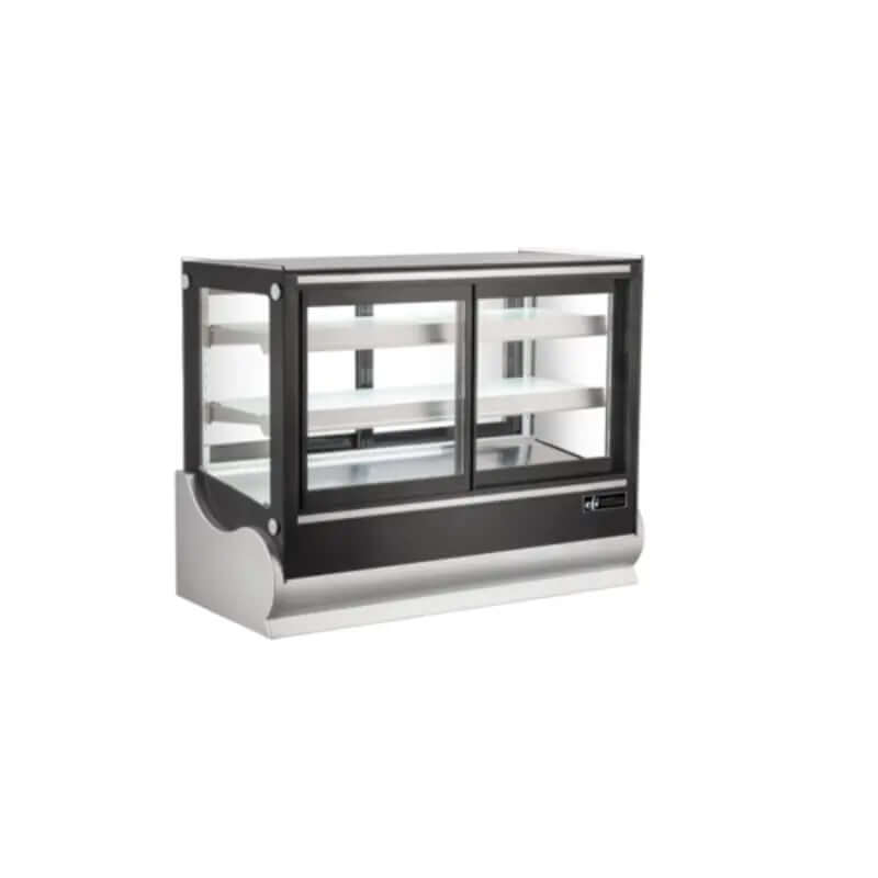 EFI Display CGSLM-4838 refrigerated countertop display case showcasing stylish food presentation.