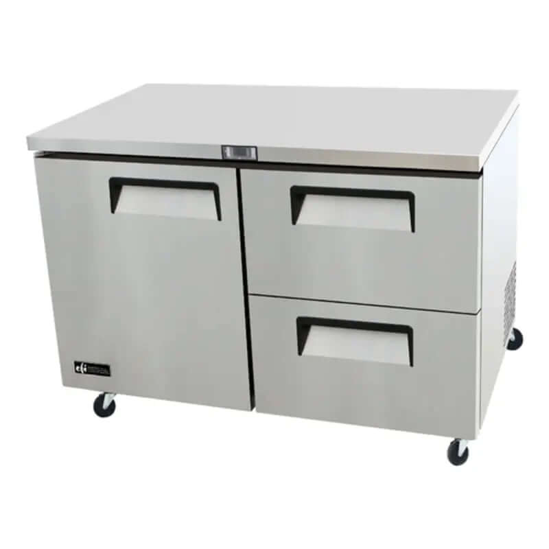 EFI FUDW2-48VC commercial undercounter freezer with stainless steel finish and two drawers.