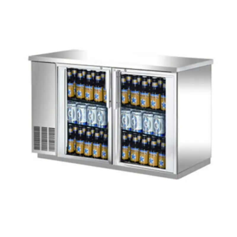 EFI CBBSGD2-48CC commercial glass door cooler displaying beverages, perfect for bars and restaurants.