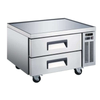 EFI Versa Chill X-LINE CCB-36VCX 36-Inch stainless steel refrigerated chef base with two drawers and a flat worktop.