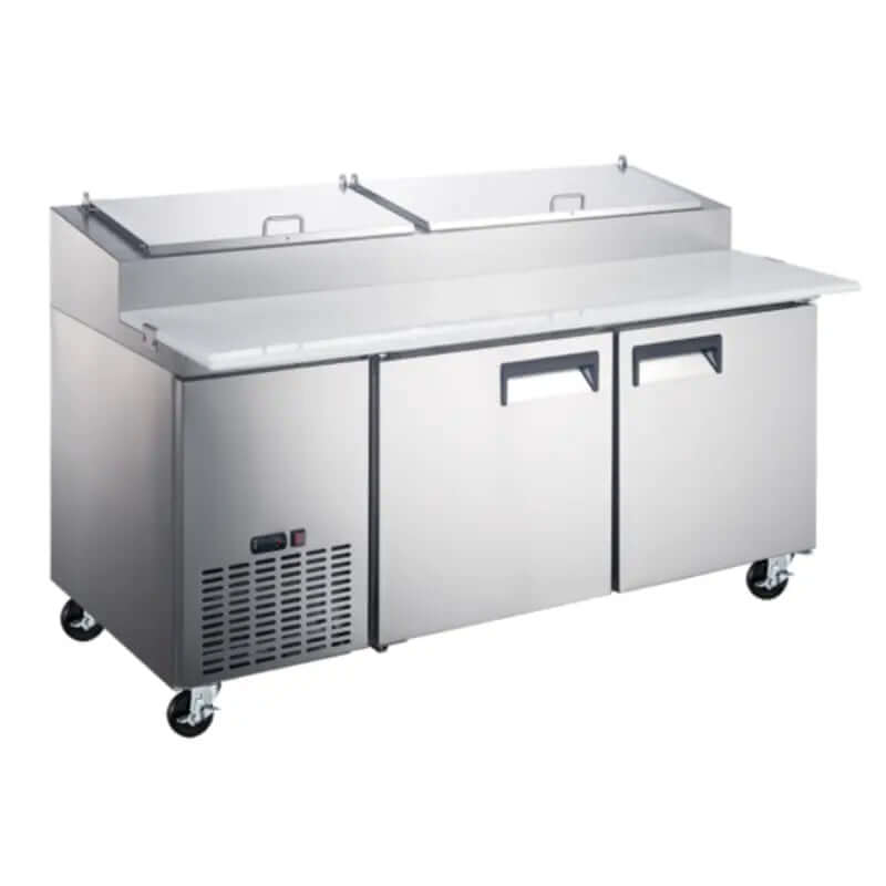 EFI X-Line 67" Refrigerated Pizza Prep Table with Cutting Board and Casters - refrigerated pizza prep table.