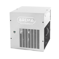 Brema air-cooled nugget ice machine with sleek stainless steel design for efficient ice production.