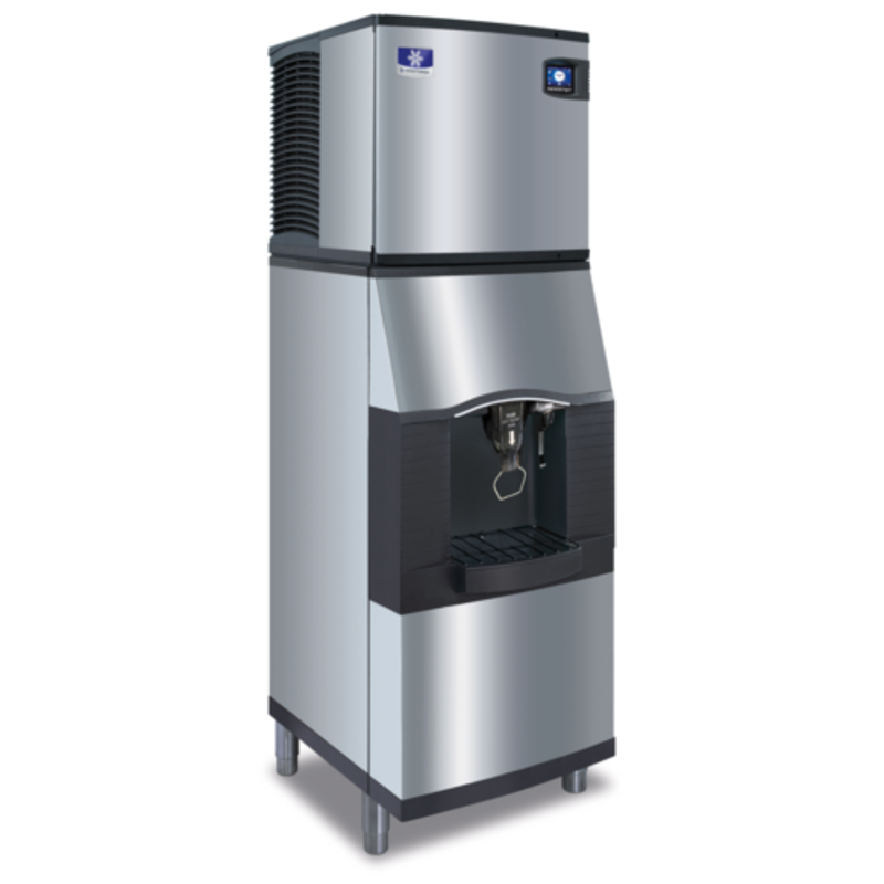 Manitowoc SFA192 touchless ice and water dispenser with sleek stainless steel finish and touchless lever activation.