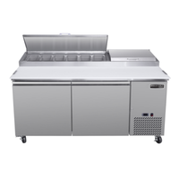 Maxx Cold MVPP70HC V-Series 66.8-Inch Two-Door Commercial Pizza Prep Table with ingredient storage.
