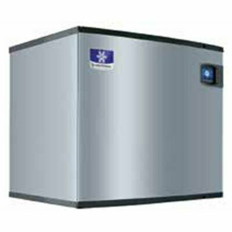 Manitowoc water-cooled cube ice machine with sleek stainless steel finish and digital control panel.