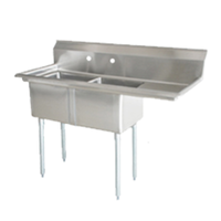Omcan 25268 Heavy-Duty 2-Compartment Stainless Steel Commercial Sink with Right Drainboard