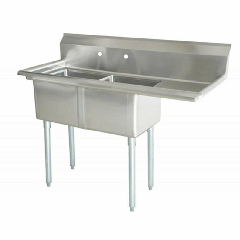 Omcan 43792 74.5-Inch Double Bowl Stainless Steel Pot Sink with Right Drain Board