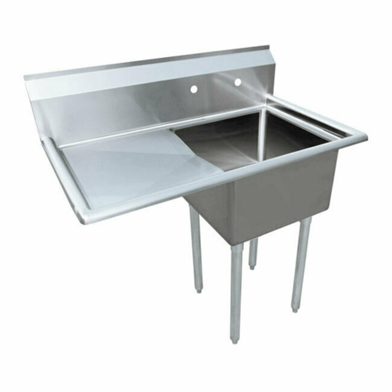 Omcan 43771 Commercial One-Compartment Stainless Steel Sink with Left-Side Drainboard