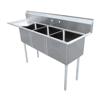 Omcan 25271 74.5-Inch Stainless Steel 3-Compartment Commercial Sink with Left Drainboard
