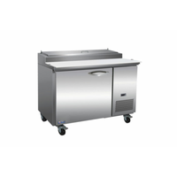 IKON IPP47 Single-Door Refrigerated Pizza Prep Station with cutting board for efficient pizza preparation.