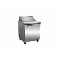 IKON ISP29 Single-Door Refrigerated Sandwich Prep Table with eight portion control pans.