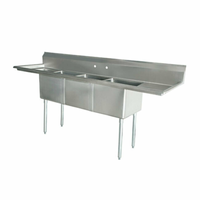 Omcan 120-Inch 3-Compartment Commercial Pot Sink with Dual Drainboards - Model 43789