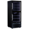Minus Forty 30-inch dual-zone glass door merchandiser refrigerator and freezer with adjustable shelves.