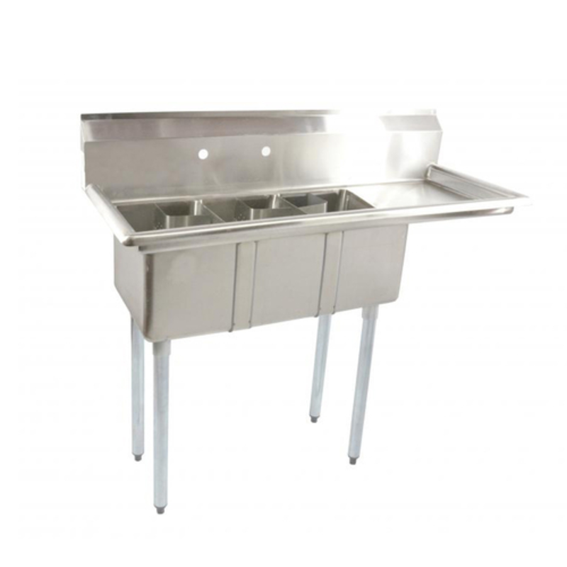 Omcan 39763 Compact 3-Compartment Stainless Steel Commercial Sink with Right Drainboard