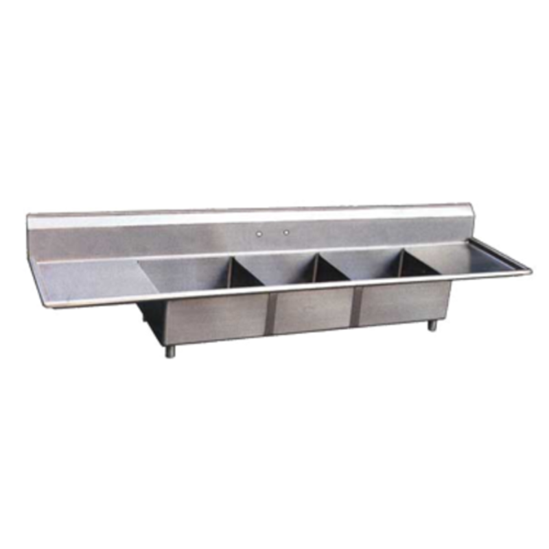 Omcan 22117 90-Inch Commercial 3-Compartment Stainless Steel Sink with Drainboards