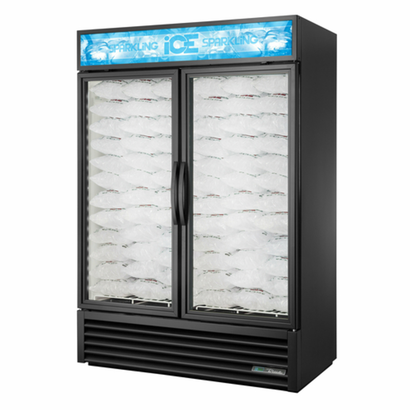 True GDIM-49NT-HC~TSL01 Two-Section Glass Door Ice Merchandiser - 117-Bag Capacity