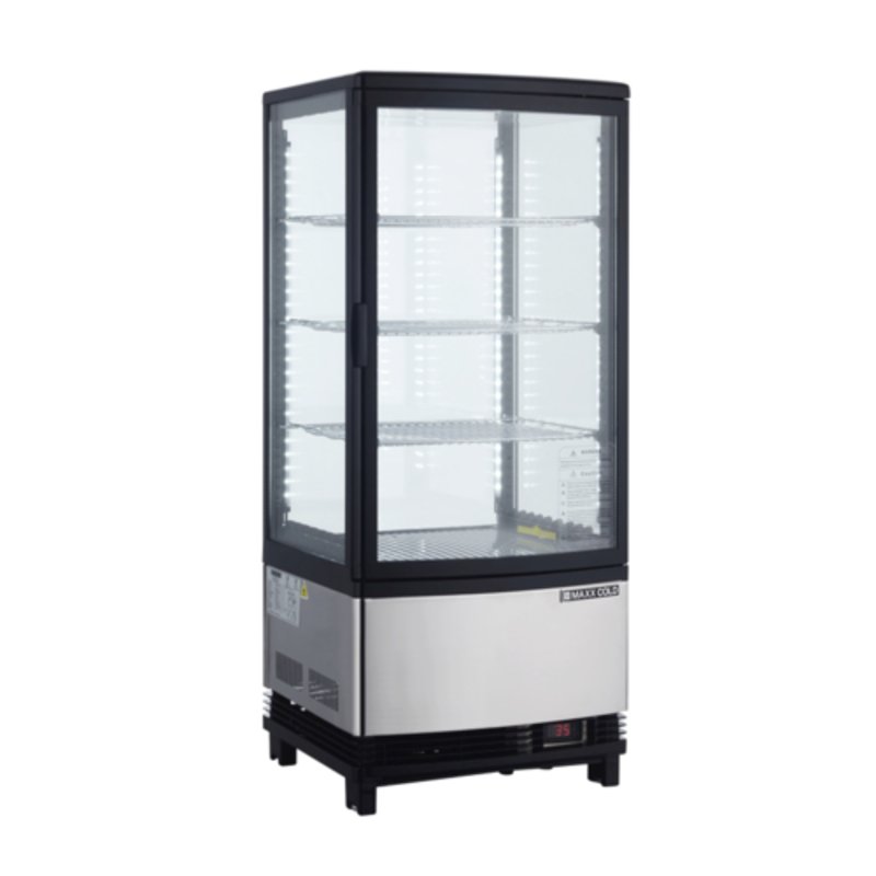 Maxx Cold MECR-31D Countertop Display Refrigerator with glass doors for showcasing chilled products.