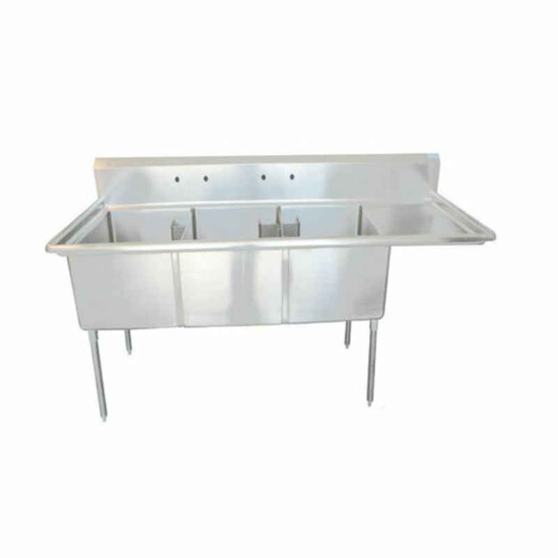 EFI SI824-3R Commercial 3-Compartment Stainless Steel Pot Sink with Right Drainboard